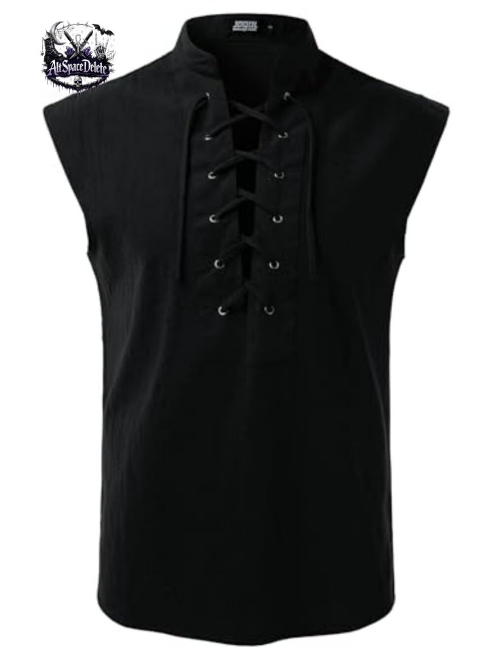 Mens 100% Cotton Sleeveless Lace-Up V-Neck Renaissance Shirt Medieval Halloween